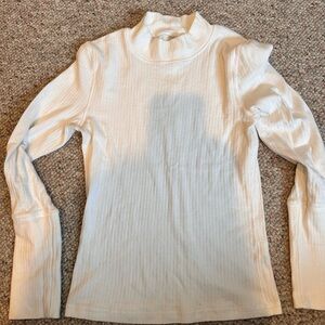 Free People Cream Ribbed Long Sleeve Top